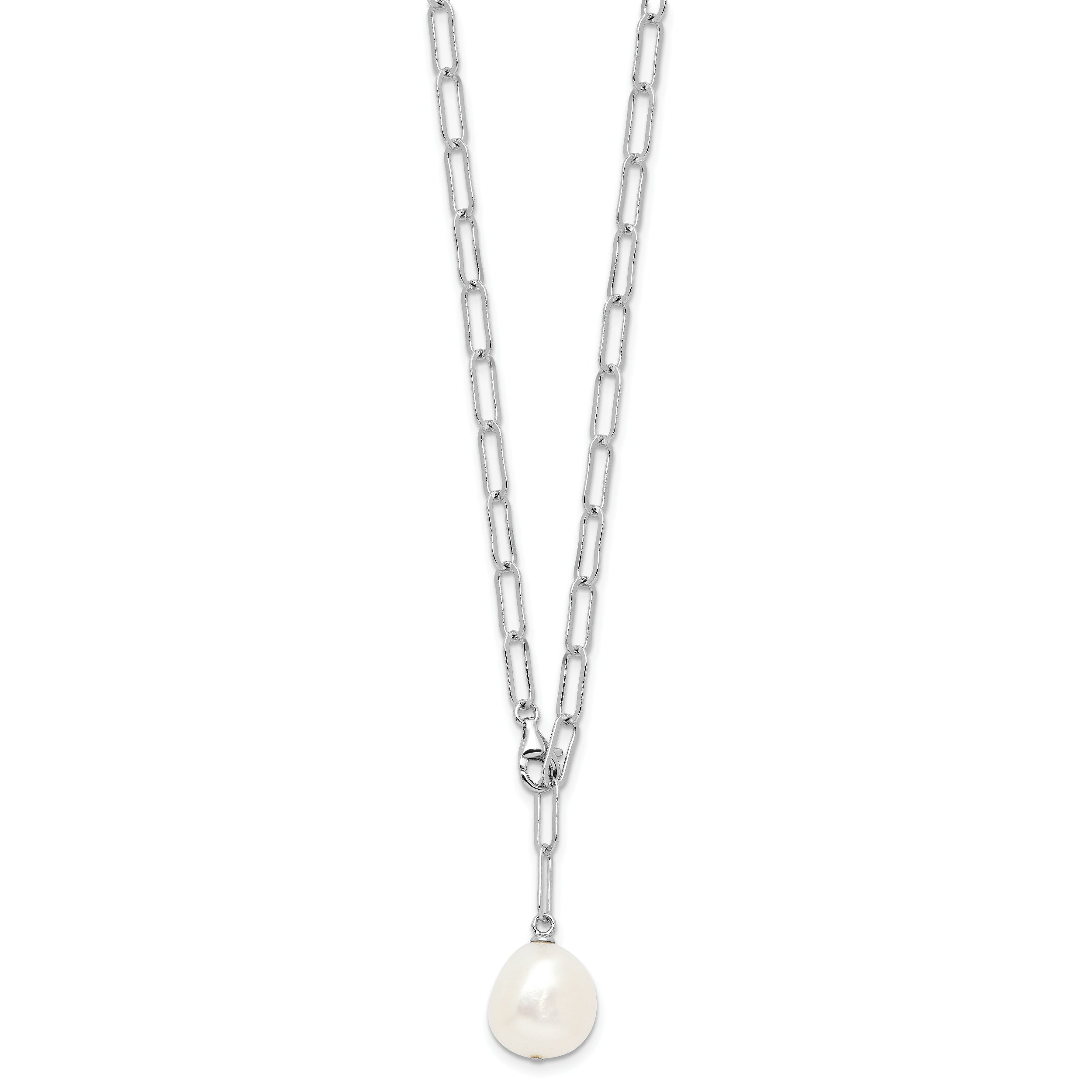 Sterling Silver RH-plated 12-13mm FWC Pearl Adjustable 24in Necklace