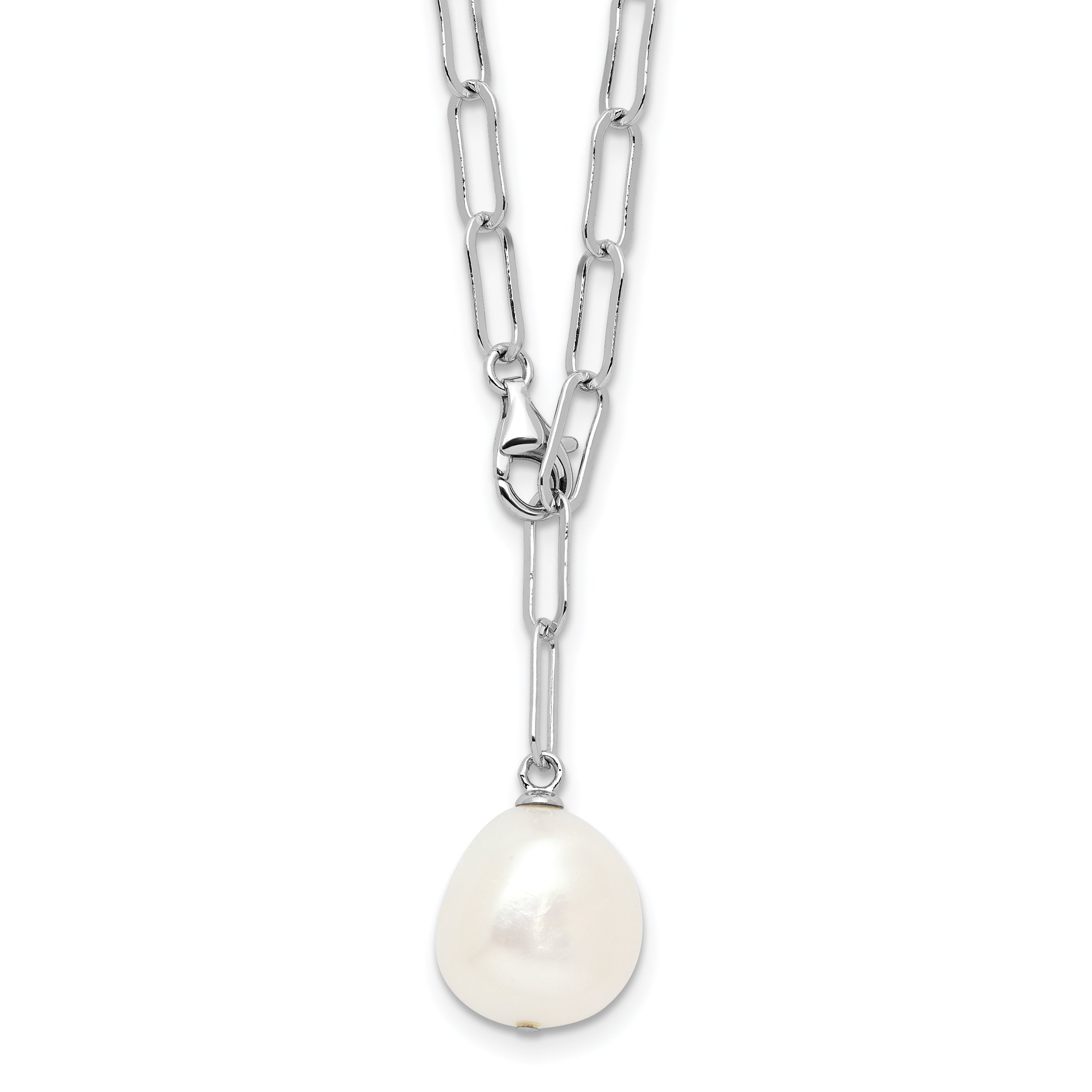 Sterling Silver RH-plated 12-13mm FWC Pearl Adjustable 24in Necklace