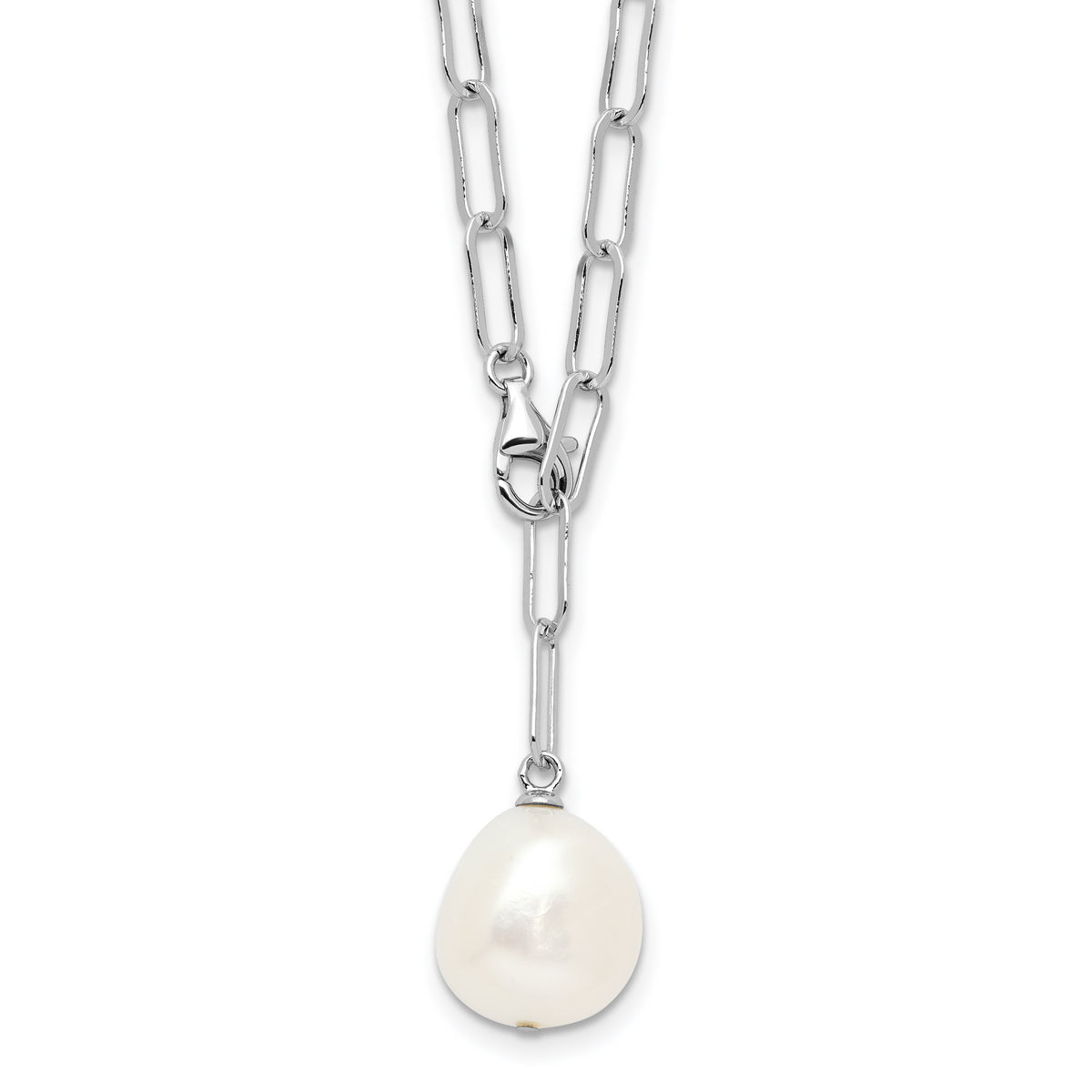 Sterling Silver RH-plated 12-13mm FWC Pearl Adjustable 24in Necklace