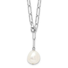 Sterling Silver RH-plated 12-13mm FWC Pearl Adjustable 24in Necklace