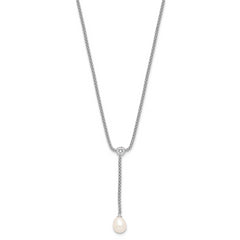 Sterling Silver RH-plated 8-9mm FWC Pearl/CZ Drop Dangle 18in Necklace