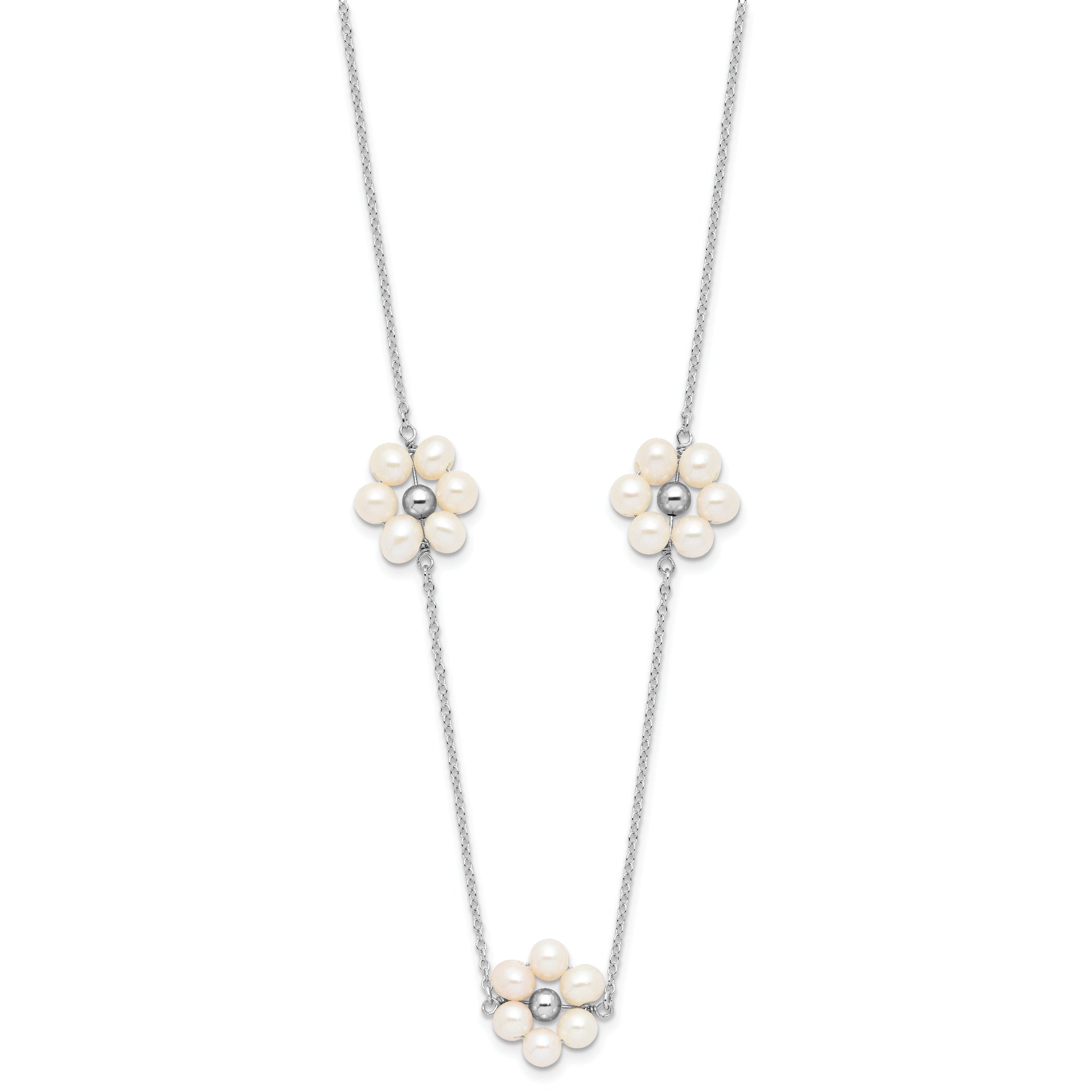 Sterling Silver RH-plated 4-5mm FWC Pearl Flower w/1.75in ext Necklace