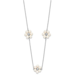 Sterling Silver RH-plated 4-5mm FWC Pearl Flower w/1.75in ext Necklace