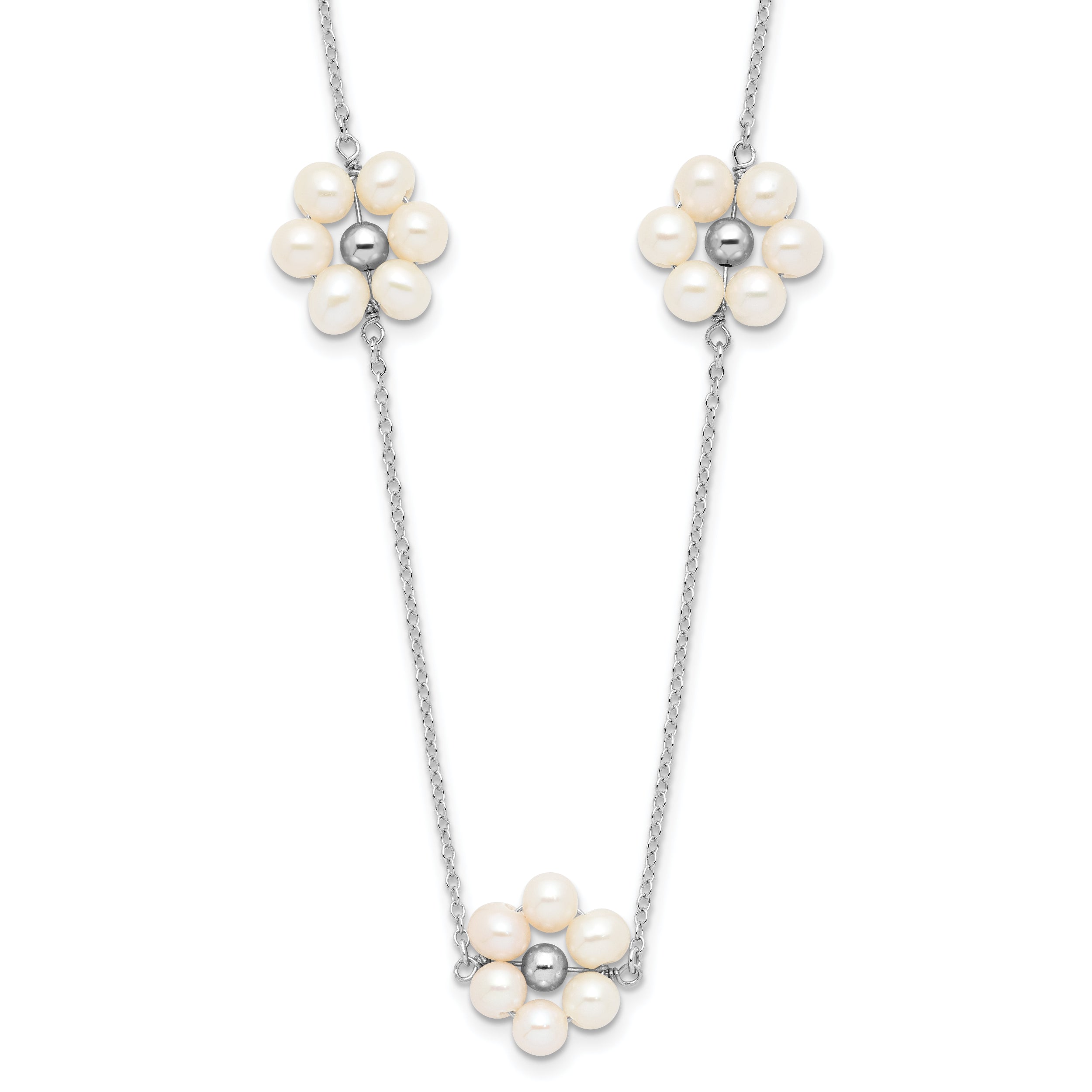 Sterling Silver RH-plated 4-5mm FWC Pearl Flower w/1.75in ext Necklace