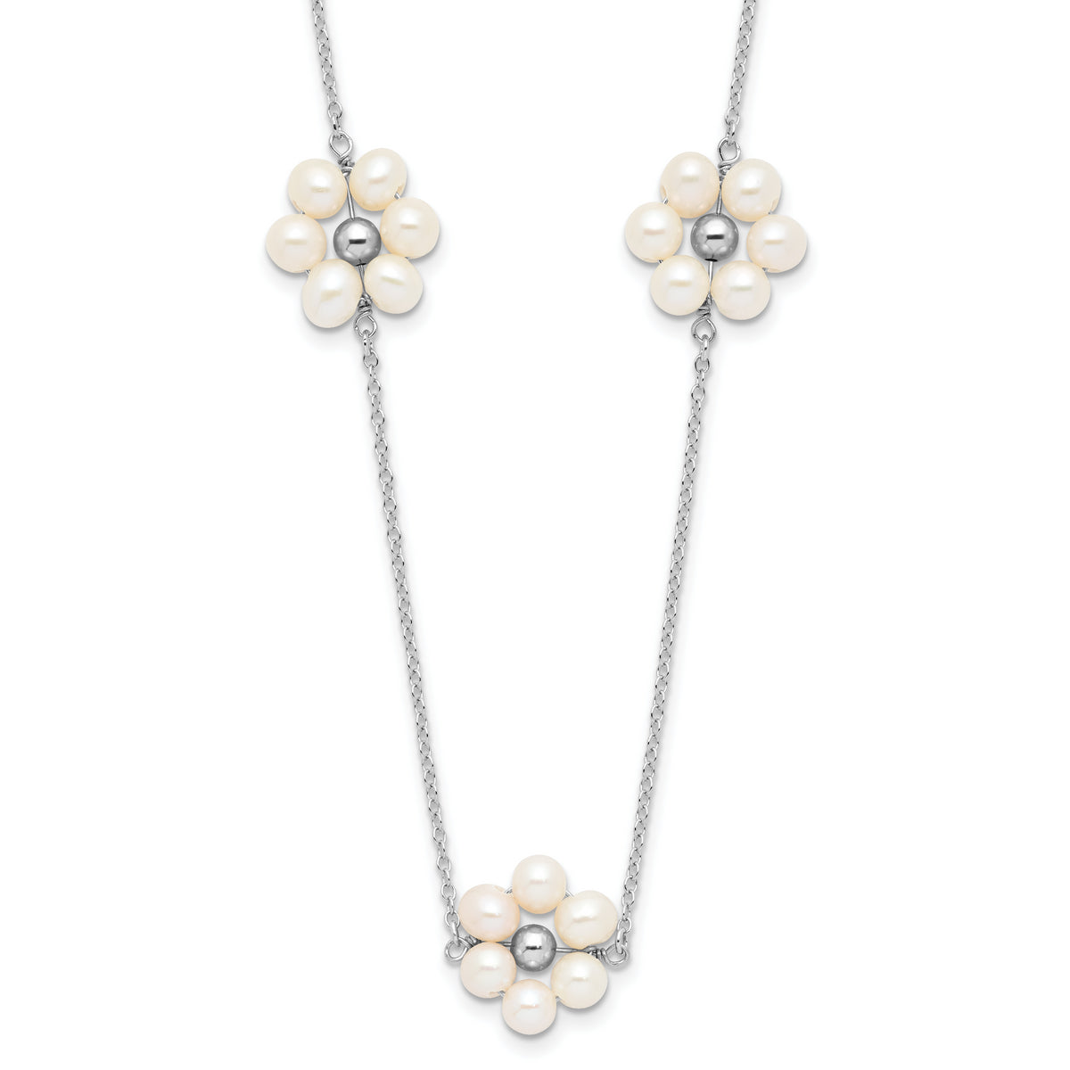 Sterling Silver RH-plated 4-5mm FWC Pearl Flower w/1.75in ext Necklace