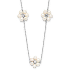 Sterling Silver RH-plated 4-5mm FWC Pearl Flower w/1.75in ext Necklace