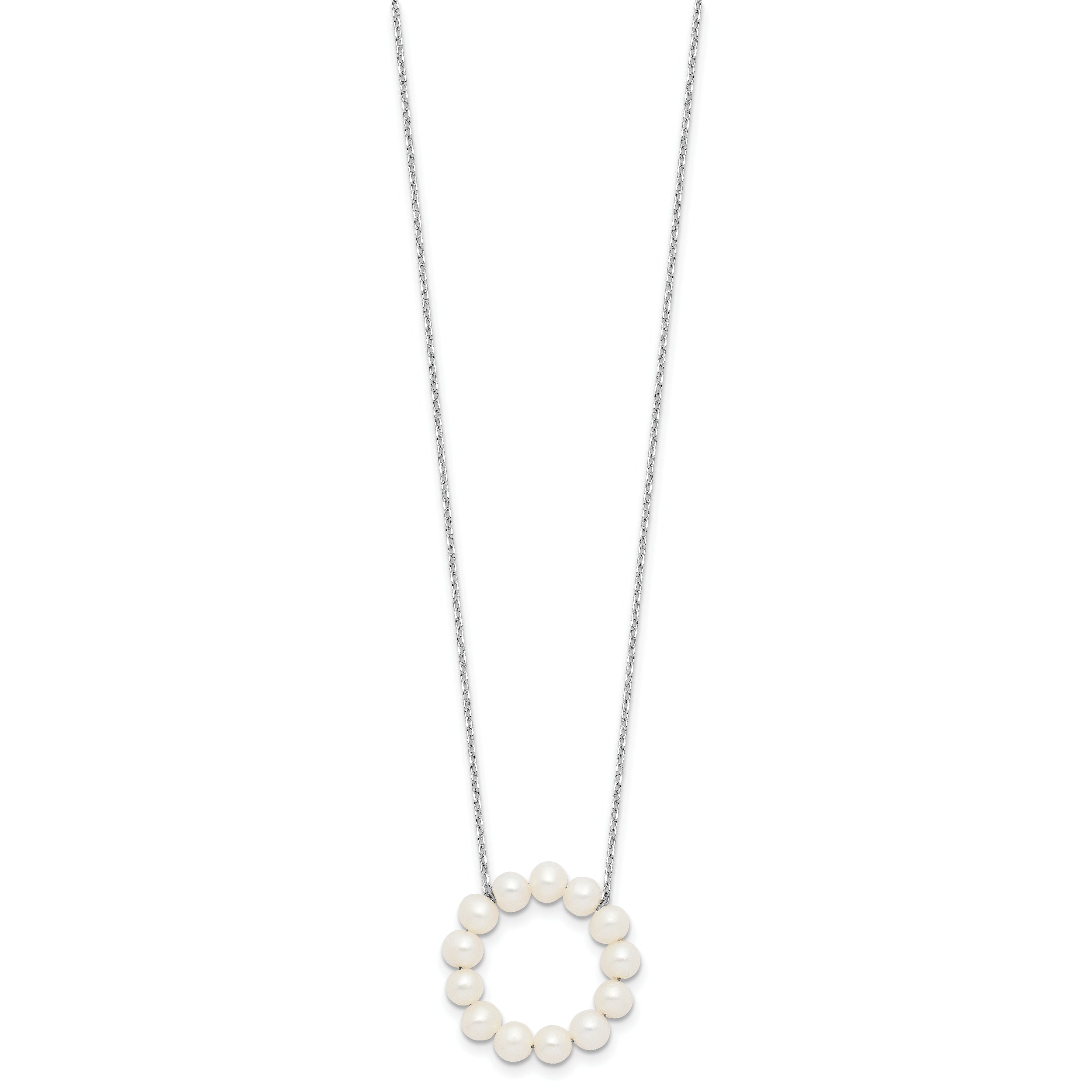 Sterling Silver Rhodium-plated 4-5mm FWC Pearl Circle 18in Necklace