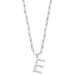 Sterling Silver RH-plated 3-5.5mm FWC Pearl LETTER E 18in Necklace