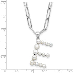 Sterling Silver RH-plated 3-5.5mm FWC Pearl LETTER E 18in Necklace