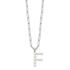 Sterling Silver RH-plated 3-5.5mm FWC Pearl LETTER F 18in Necklace