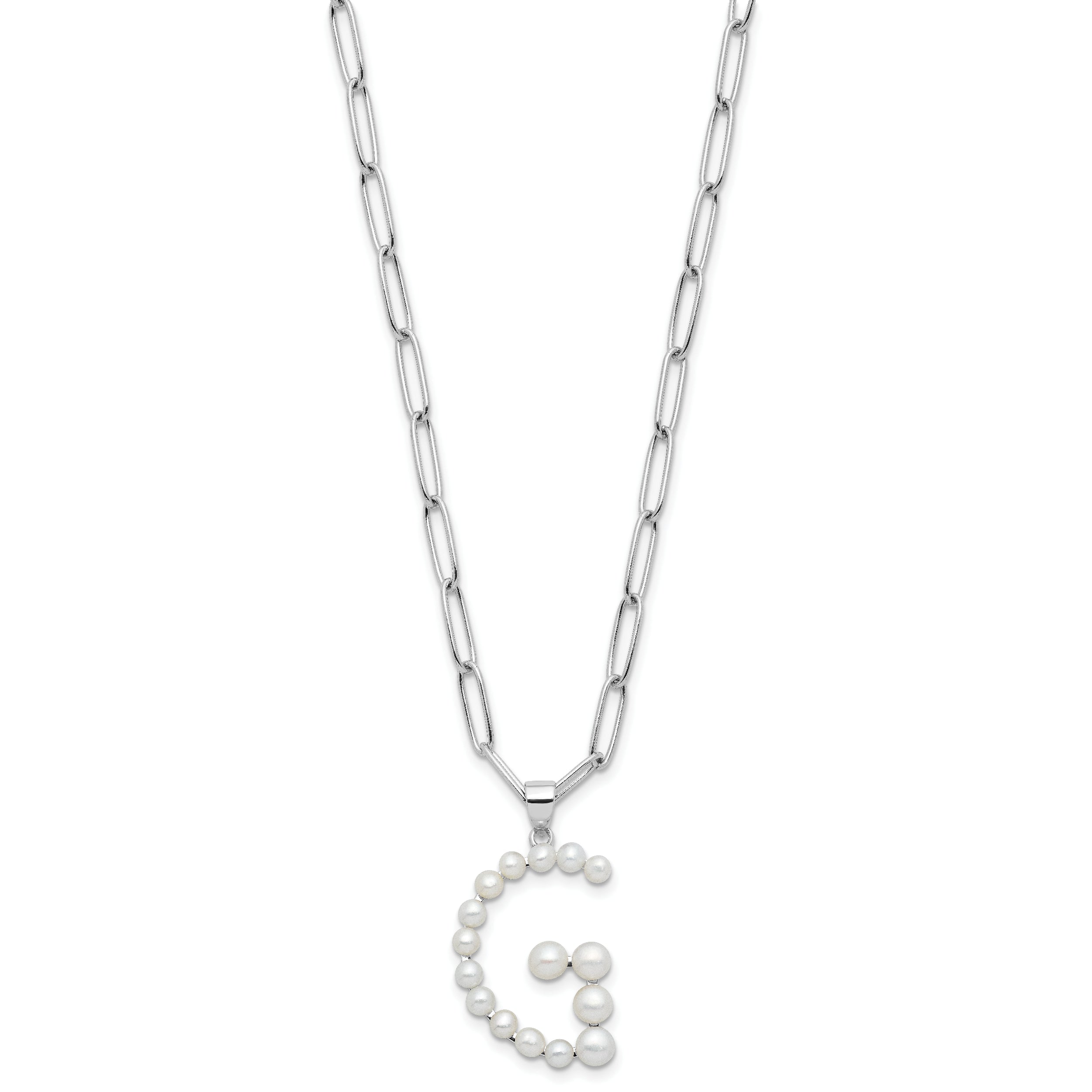 Sterling Silver RH-plated 3-5.5mm FWC Pearl LETTER G 18in Necklace