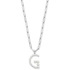 Sterling Silver RH-plated 3-5.5mm FWC Pearl LETTER G 18in Necklace