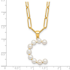 Sterling Silver Gold-plated 3-5.5mm FWC Pearl LETTER C 18in Necklace