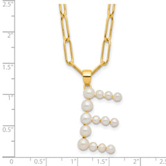 Sterling Silver Gold-plated 3-6mm FWC Pearl LETTER E 18in Necklace