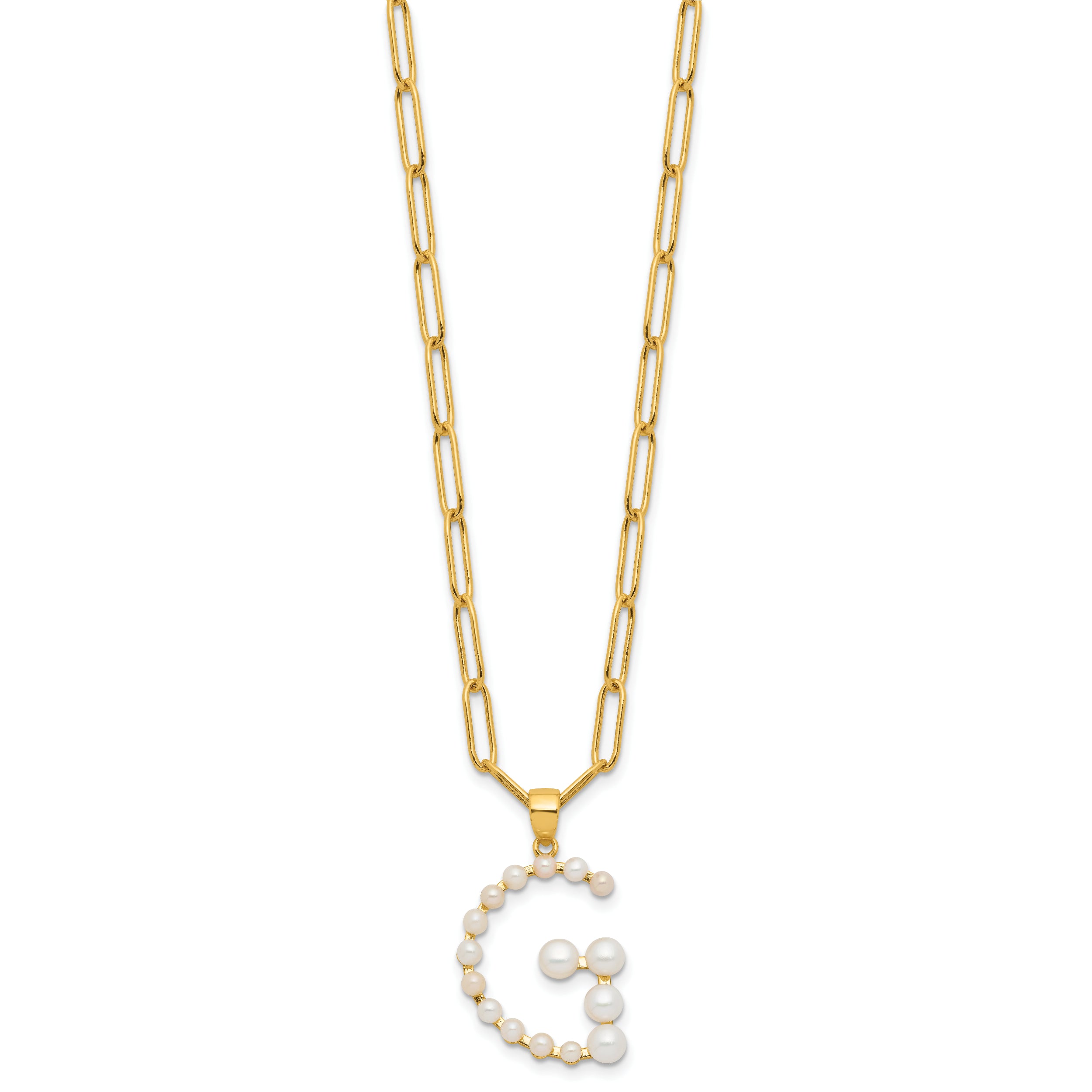 Sterling Silver Gold-plated 3-5.5mm FWC Pearl LETTER G 18in Necklace