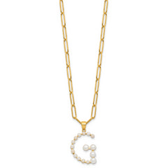 Sterling Silver Gold-plated 3-5.5mm FWC Pearl LETTER G 18in Necklace