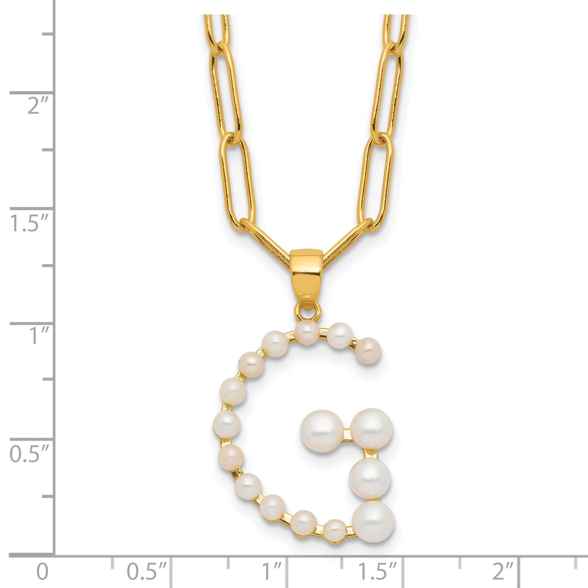 Sterling Silver Gold-plated 3-5.5mm FWC Pearl LETTER G 18in Necklace