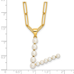 Sterling Silver Gold-plated 3-5.5mm FWC Pearl LETTER V 18in Necklace