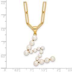 Sterling Silver Gold-plated 3-5.5mm FWC Pearl LETTER W 18in Necklace