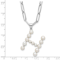 Sterling Silver RH-plated 3-5.5mm FWC Pearl LETTER H 18in Necklace