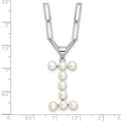 Sterling Silver RH-plated 3-5.5mm FWC Pearl LETTER I 18in Necklace