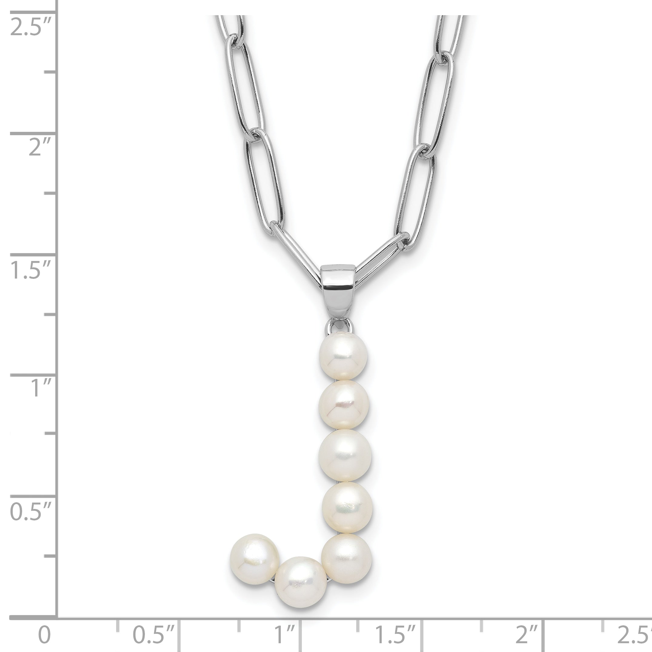 Sterling Silver RH-plated 3-5.5mm FWC Pearl LETTER J 18in Necklace