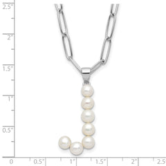 Sterling Silver RH-plated 3-5.5mm FWC Pearl LETTER J 18in Necklace