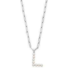 Sterling Silver RH-plated 3-5.5mm FWC Pearl LETTER L 18in Necklace