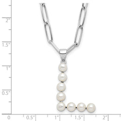 Sterling Silver RH-plated 3-5.5mm FWC Pearl LETTER L 18in Necklace