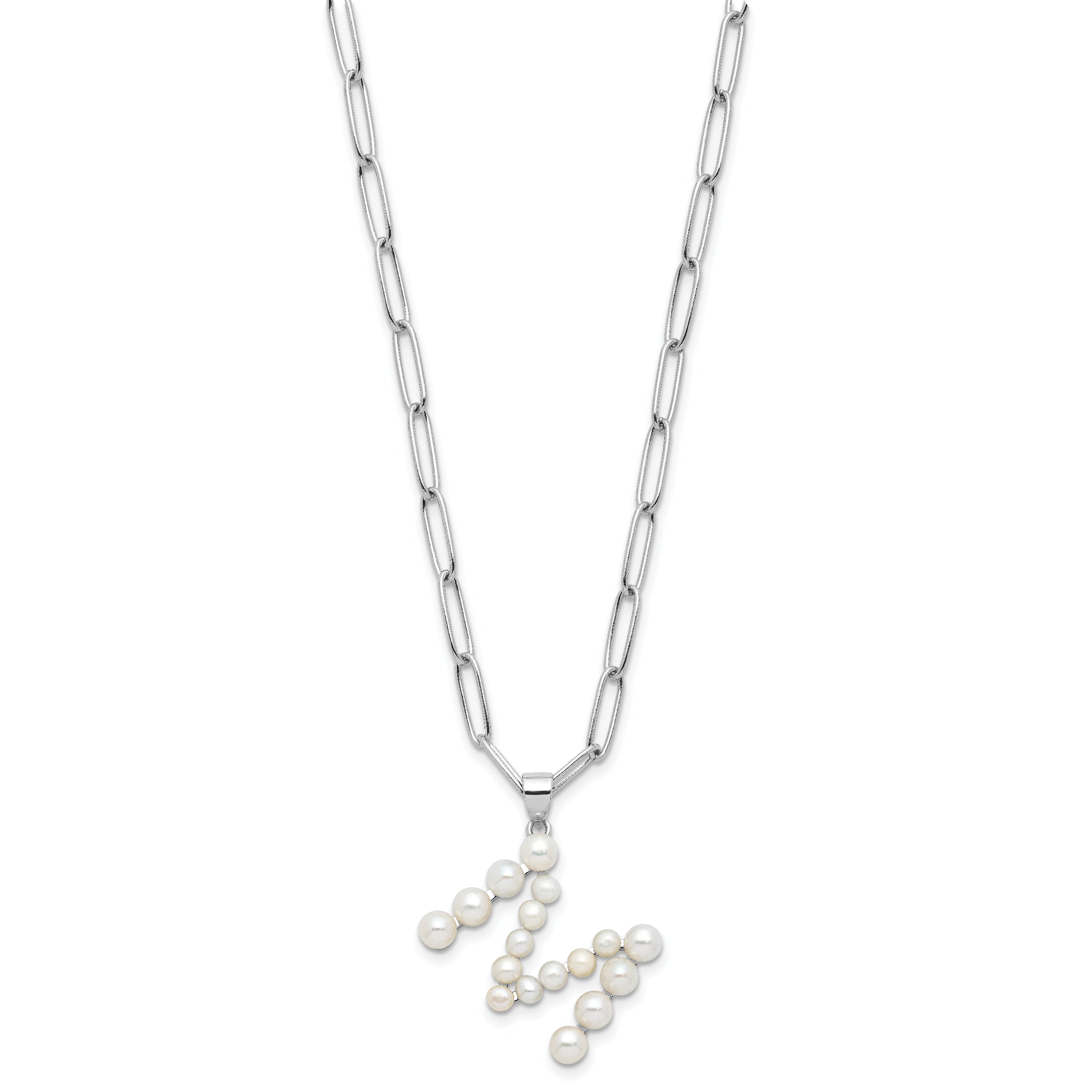 Sterling Silver RH-plated 3-5.5mm FWC Pearl LETTER M 18in Necklace