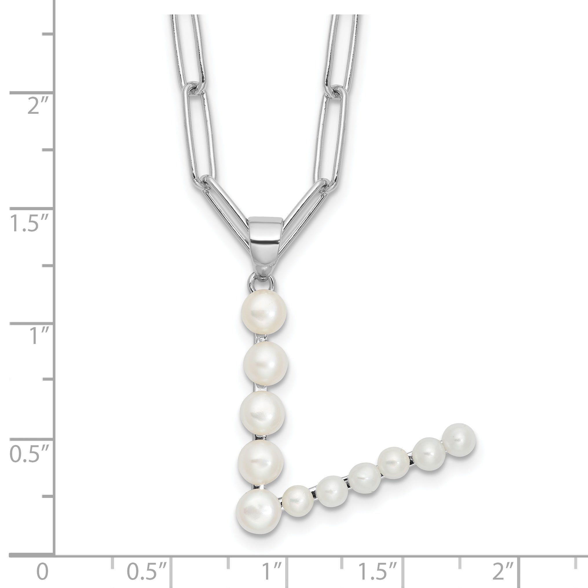 Sterling Silver RH-plated 3-5.5mm FWC Pearl LETTER V 18in Necklace