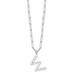 Sterling Silver RH-plated 3-5.5mm FWC Pearl LETTER W 18in Necklace