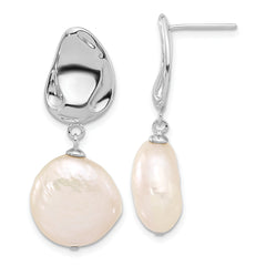 Sterling Silver RH-plated 13-14mm FWC Pearl 17in Necklace/Earring Set