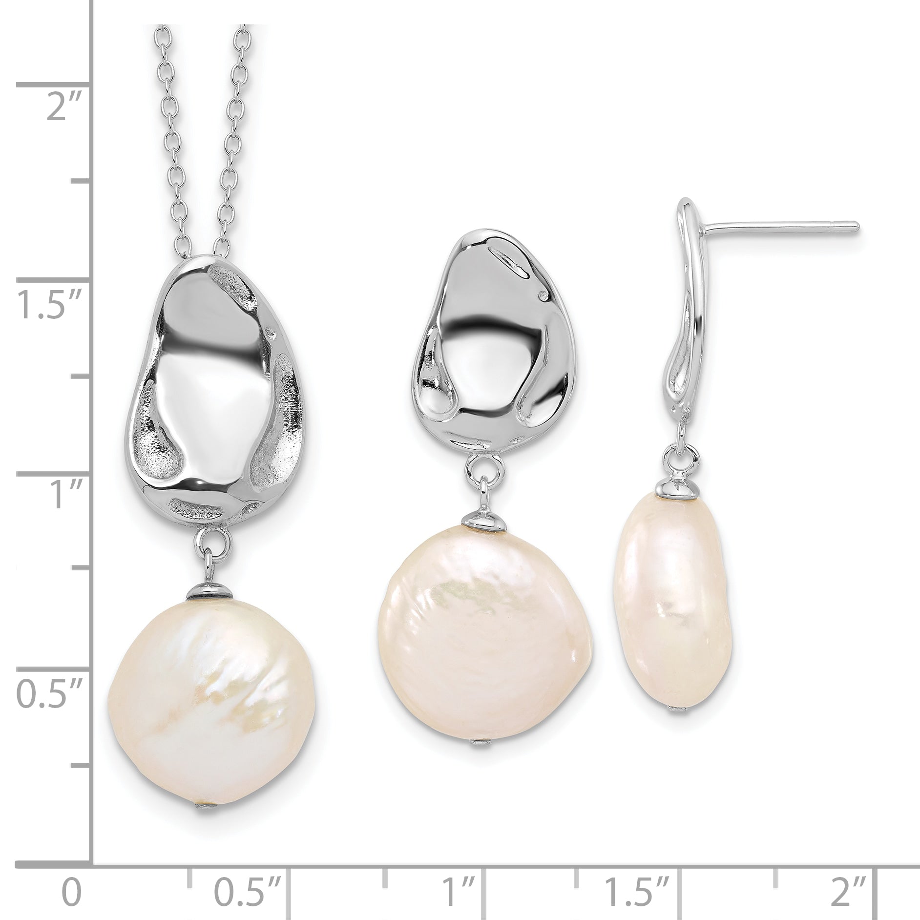 Sterling Silver RH-plated 13-14mm FWC Pearl 17in Necklace/Earring Set