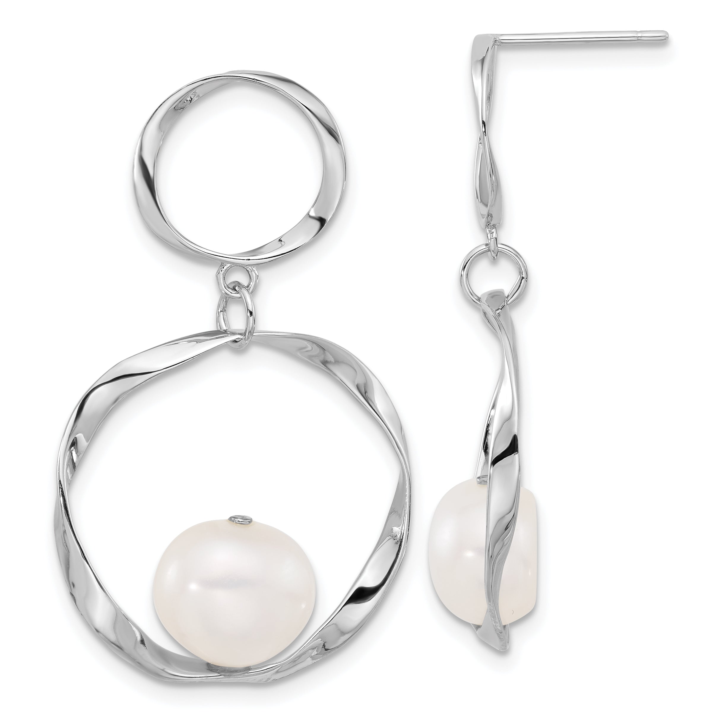 Sterling Silver RH-plated 10-11mm FWC Pearl w/1.75in Neck/Earring Set