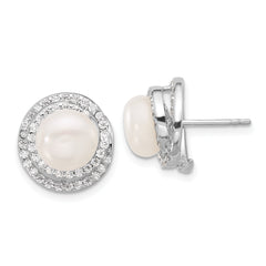 Sterling Silver RH-plated FWC Pearl/CZ 17in Necklace and Post Earrings Set