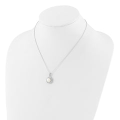 Sterling Silver RH-plated FWC Pearl/CZ 17in Necklace and Post Earrings Set