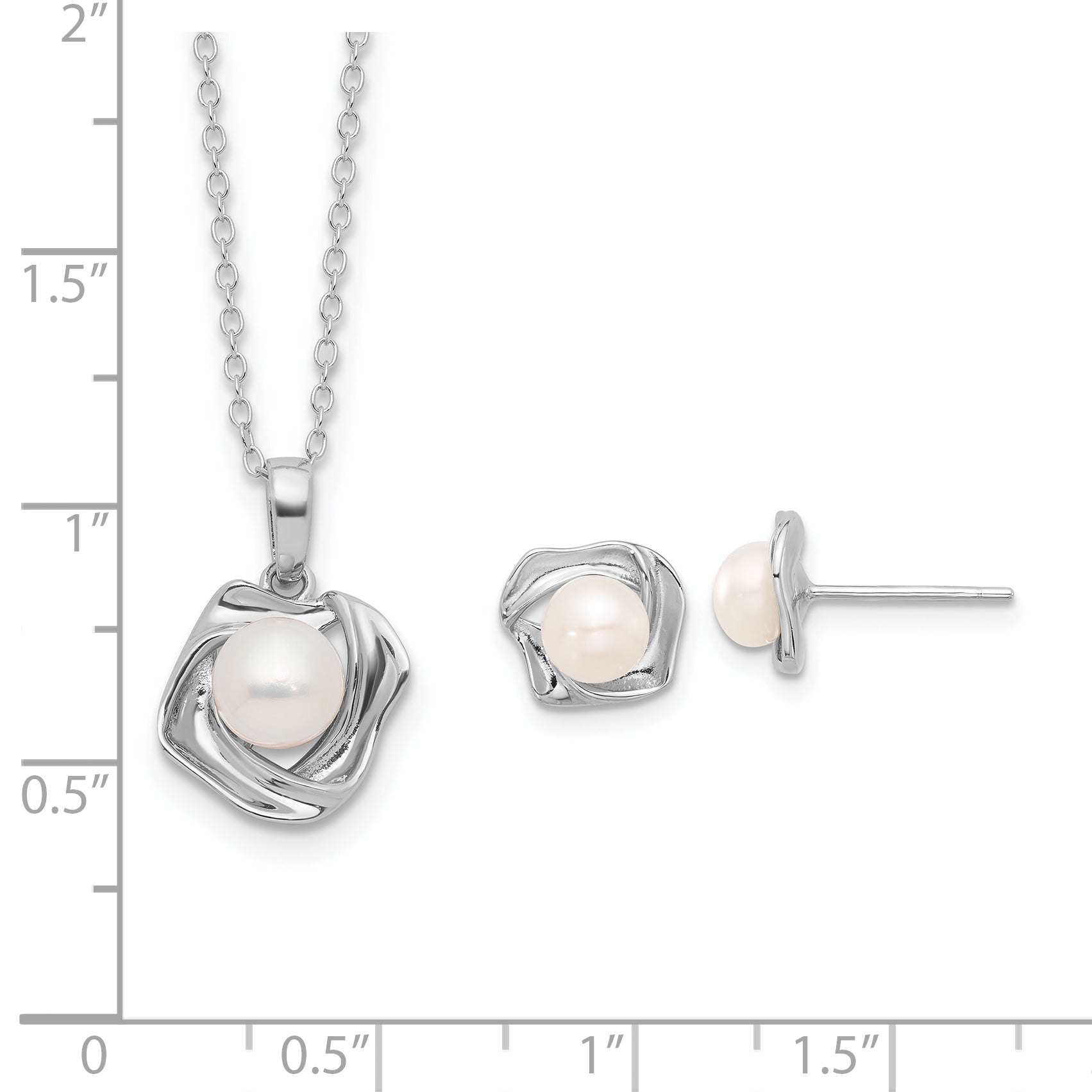 Sterling Silver Rhodium-plated 5-7mm FWC Pearl 18in Necklace/Earring Set