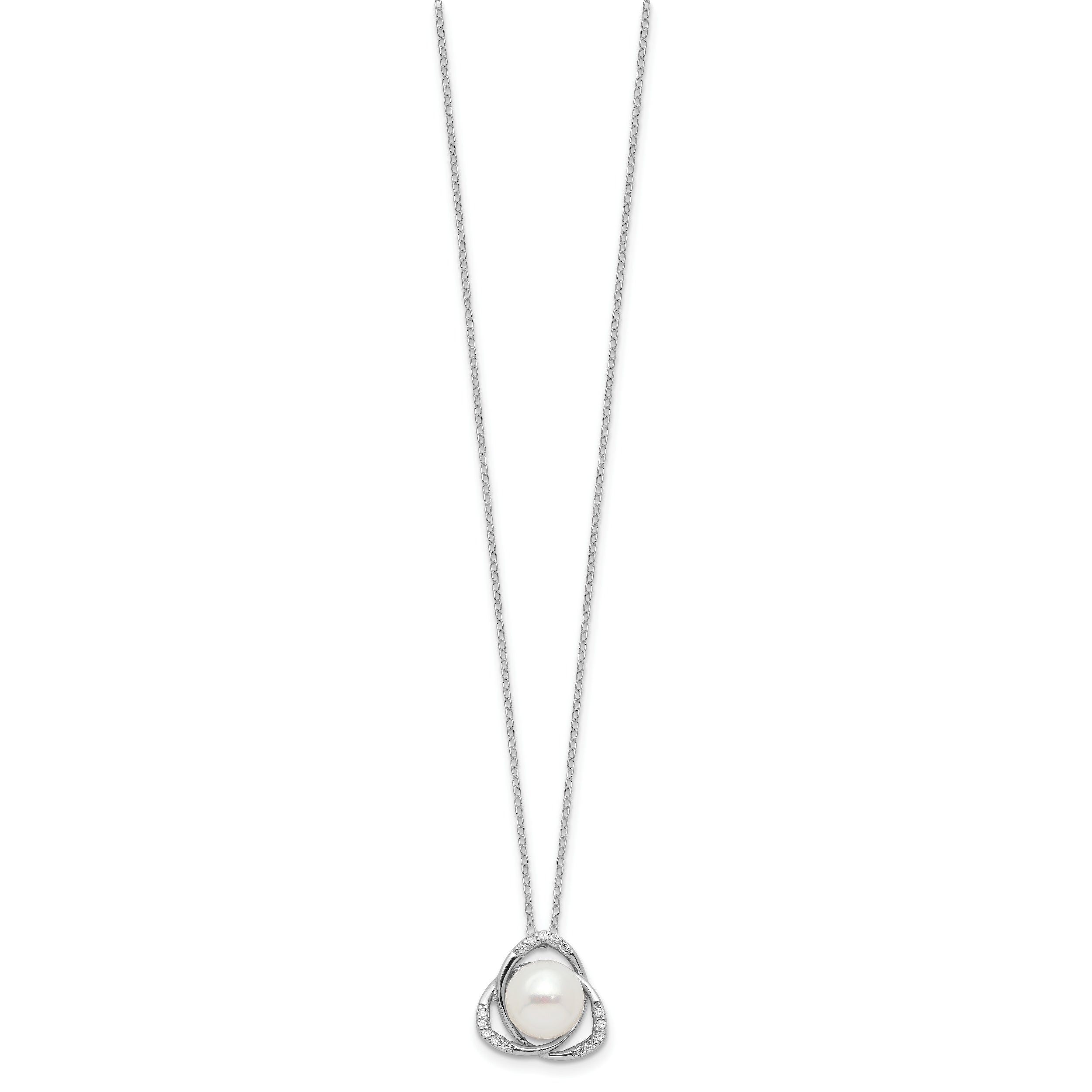 Sterling Silver RH-plated FWC Pearl/CZ 17in Necklace and Post Earrings Set