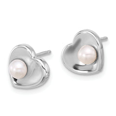 Sterling Silver RH-plated 4-7mm FWC Pearl 17.5in Heart Neck/Earring Set