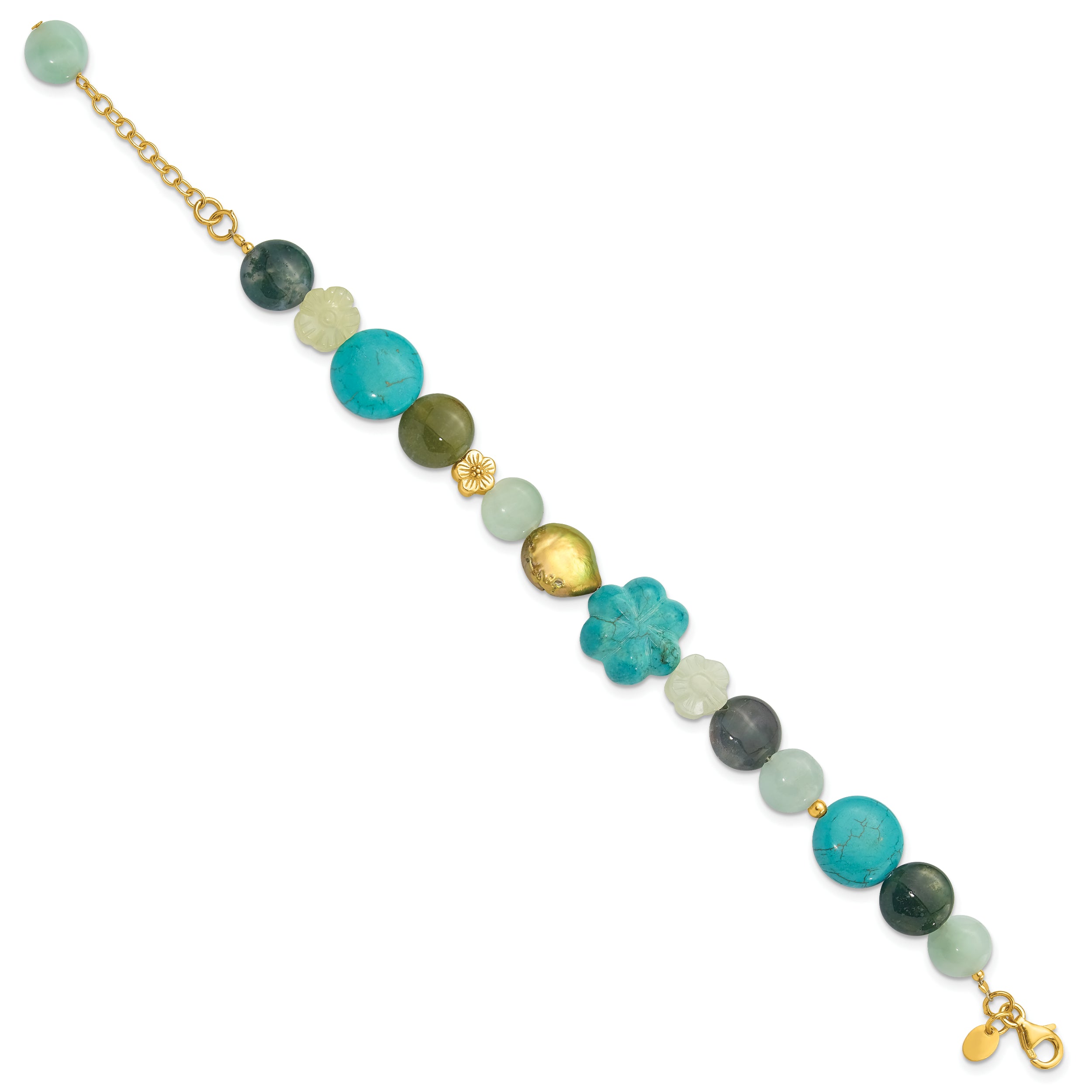 Sterling Silver Gold-plated Amazonite/Jasper/Jade/Recon Magnesite 1in ext.