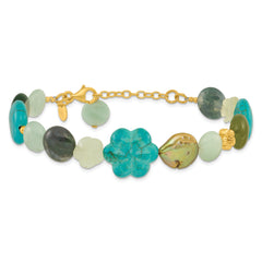 Sterling Silver Gold-plated Amazonite/Jasper/Jade/Recon Magnesite 1in ext.