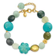 Sterling Silver Gold-plated Amazonite/Jasper/Jade/Recon Magnesite 1in ext.