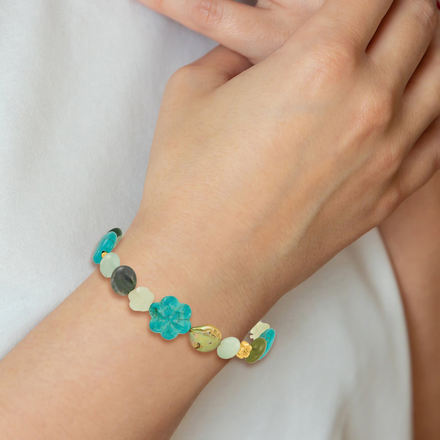 Sterling Silver Gold-plated Amazonite/Jasper/Jade/Recon Magnesite 1in ext.