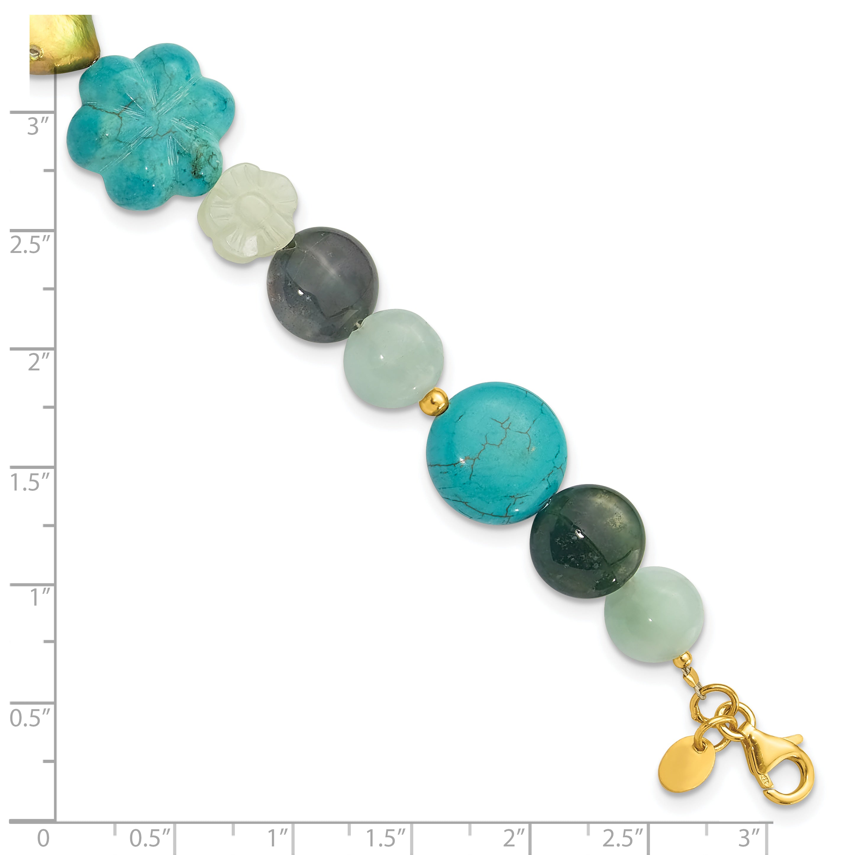 Sterling Silver Gold-plated Amazonite/Jasper/Jade/Recon Magnesite 1in ext.