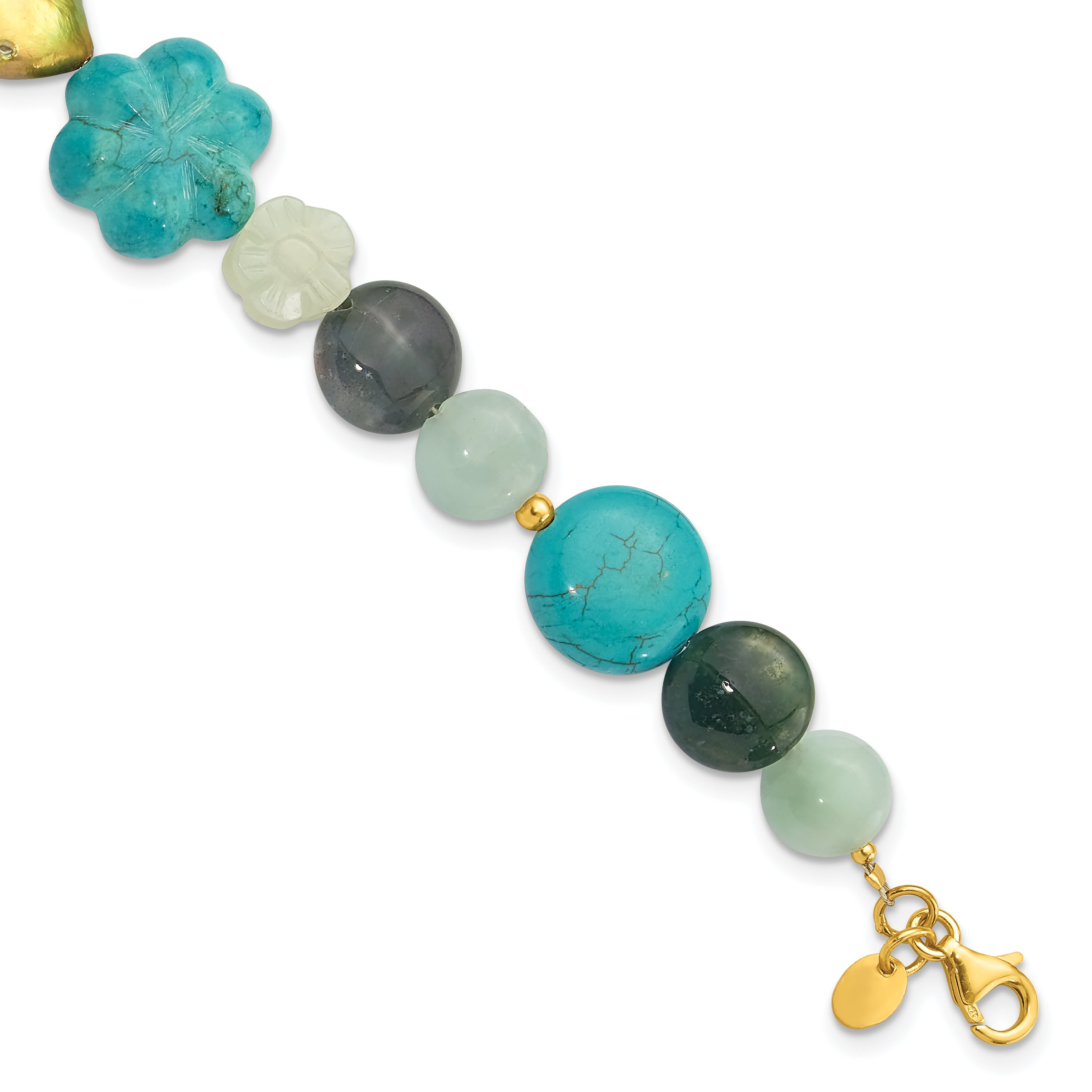 Sterling Silver Gold-plated Amazonite/Jasper/Jade/Recon Magnesite 1in ext.