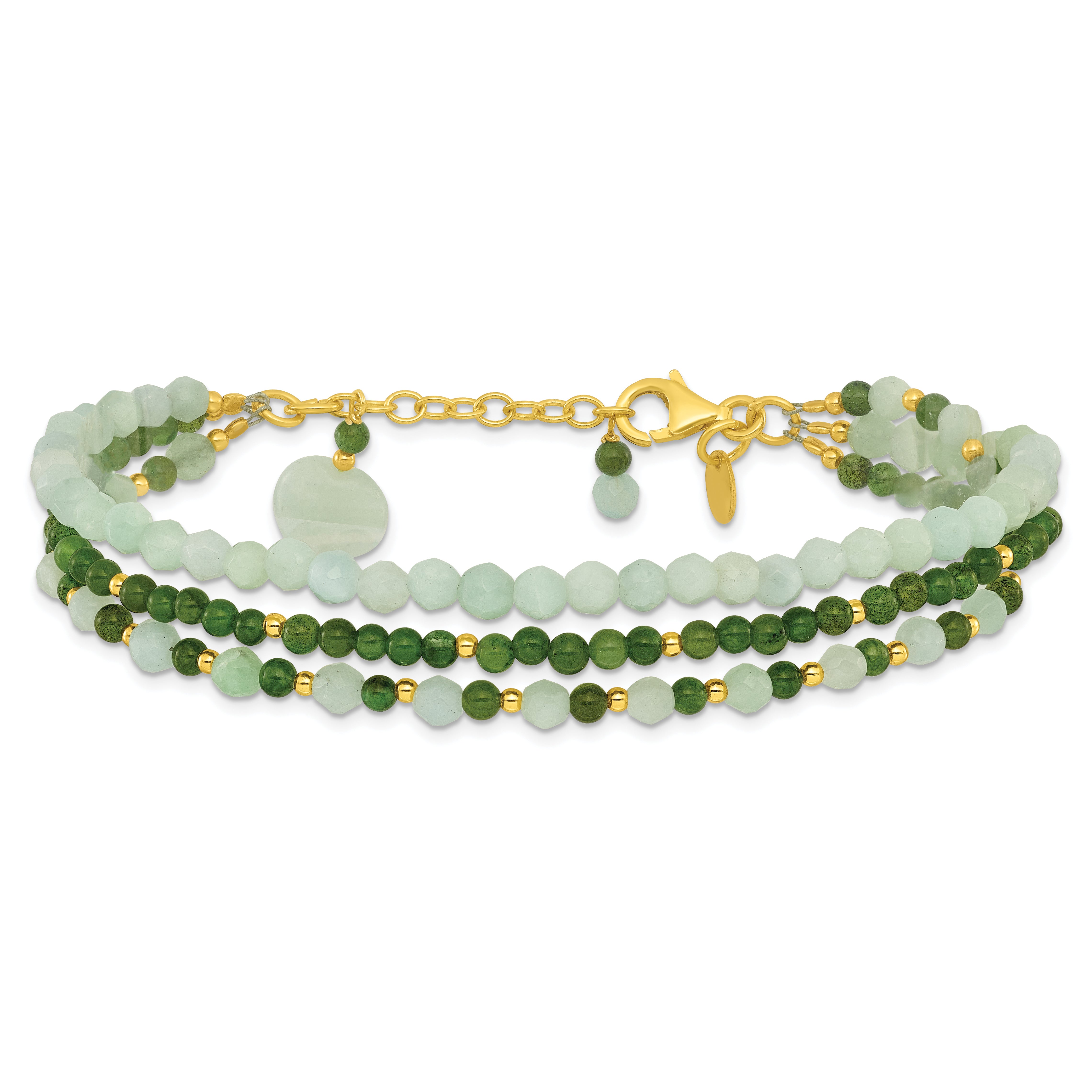 Sterling Silver Gold-plated Amazonite Heart 7in w/1in ext. Bracelet