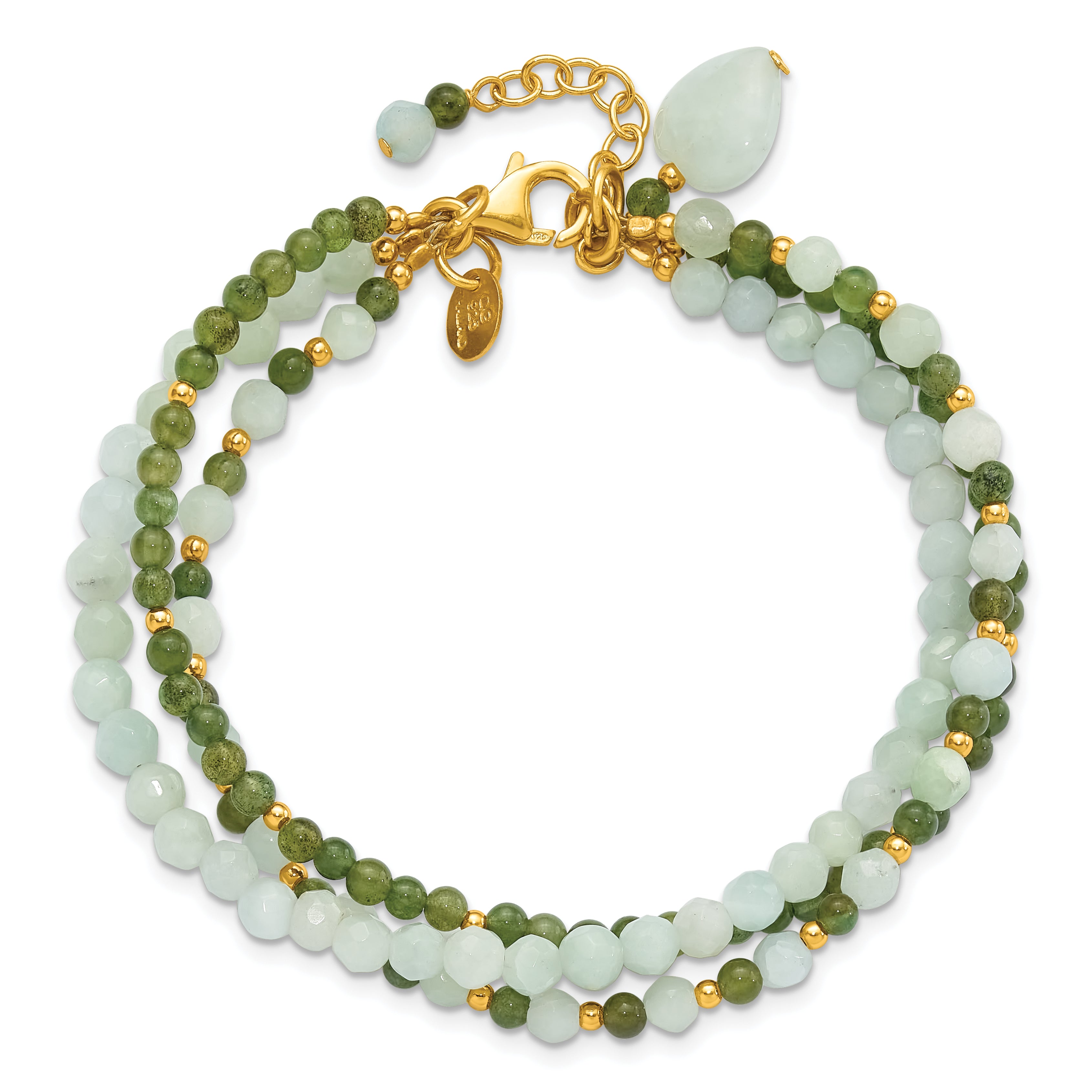 Sterling Silver Gold-plated Amazonite Heart 7in w/1in ext. Bracelet