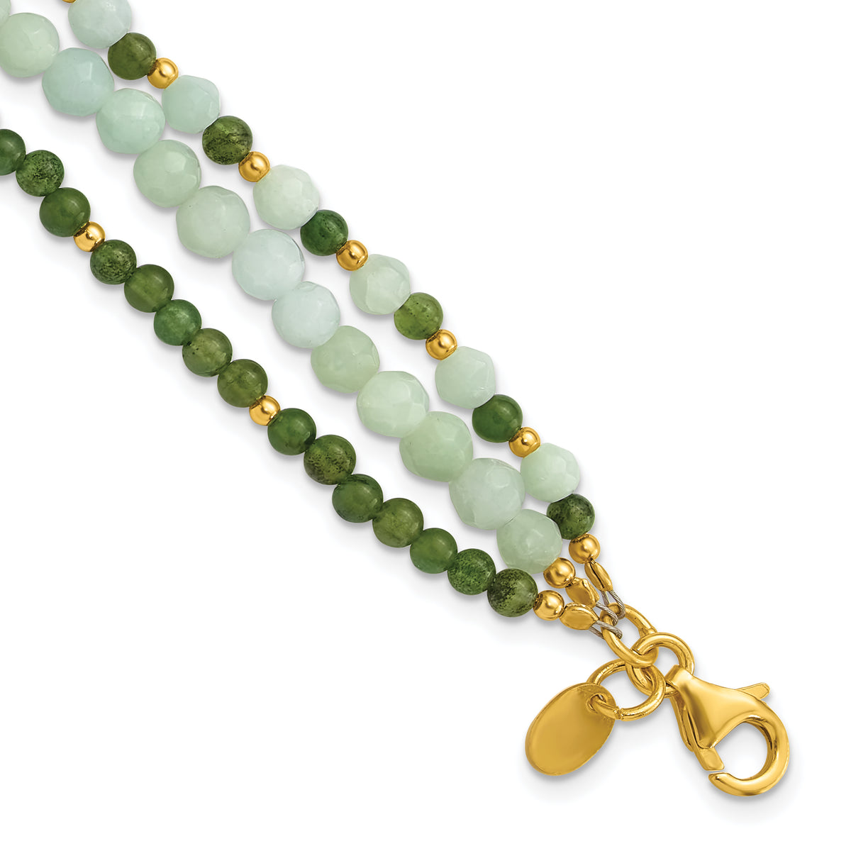 Sterling Silver Gold-plated Amazonite Heart 7in w/1in ext. Bracelet