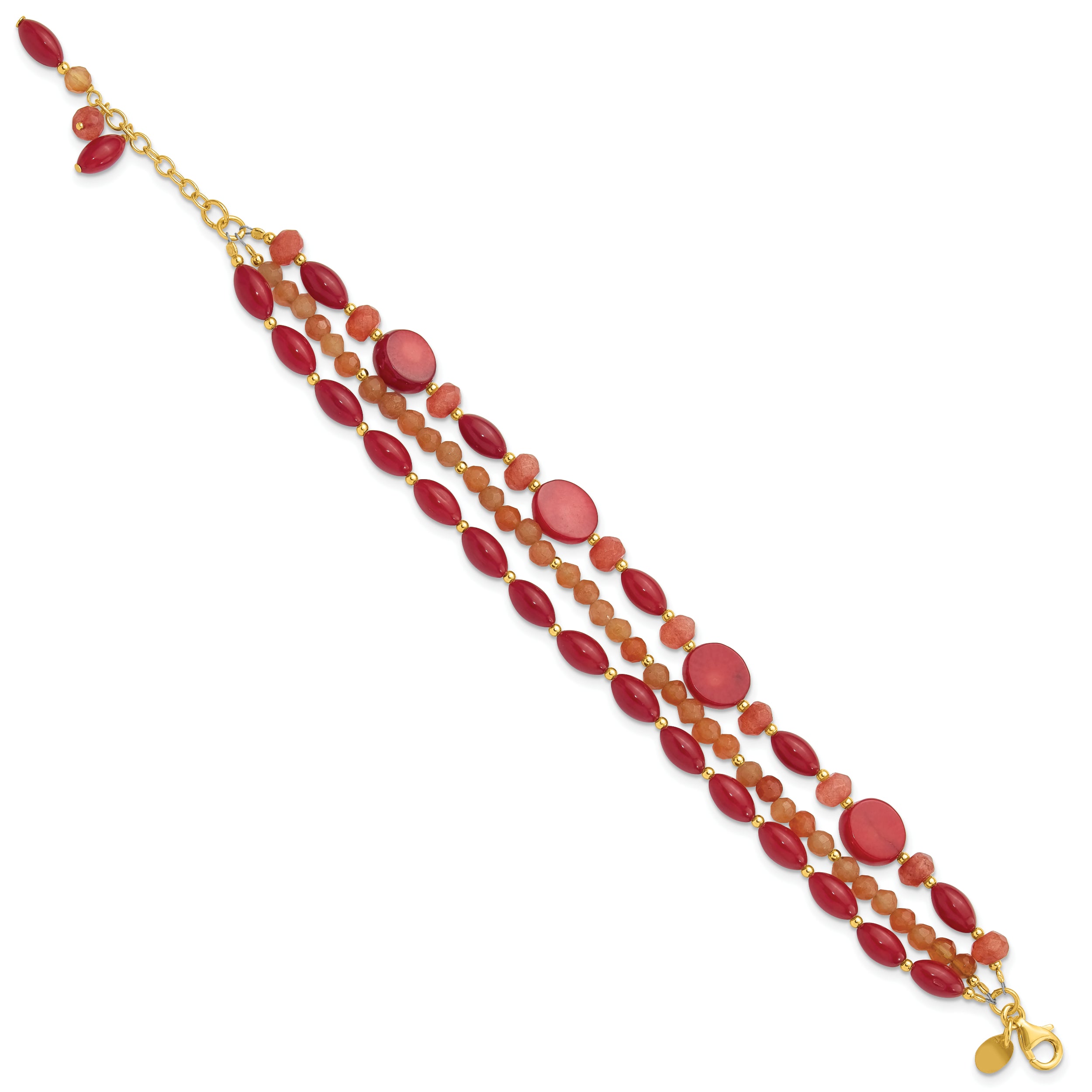 Sterling Silver Gold-plated Aventurine/Coral/Jade 1in ext. Bracelet